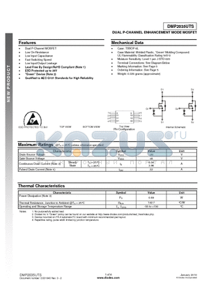 DMP2035UTS-13 datasheet - DUAL P-CHANNEL ENHANCEMENT MODE MOSFET