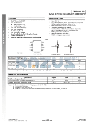 DMP2066LSD datasheet - DUAL P-CHANNEL ENHANCEMENT MODE MOSFET