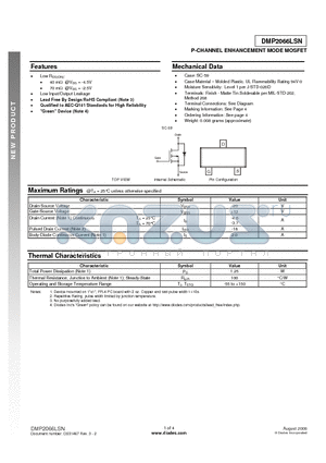 DMP2066LSN datasheet - P-CHANNEL ENHANCEMENT MODE MOSFET