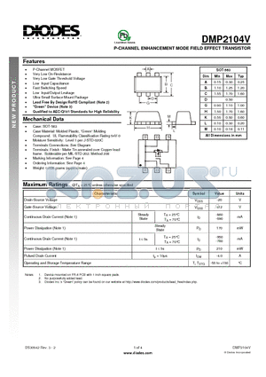 DMP2104V-7 datasheet - P-CHANNEL ENHANCEMENT MODE FIELD EFFECT TRANSISTOR