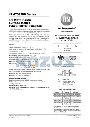 1PMT5920BT1 datasheet - 3.2 Watt Plastic Surface Mount POWERMITE  Package