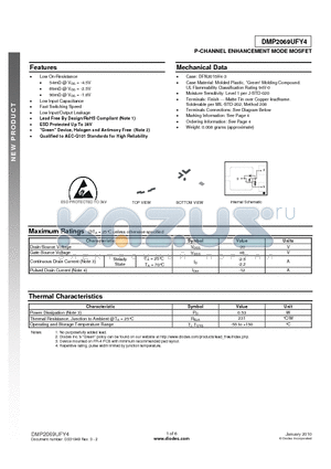 DMP2069UFY4 datasheet - P-CHANNEL ENHANCEMENT MODE MOSFET