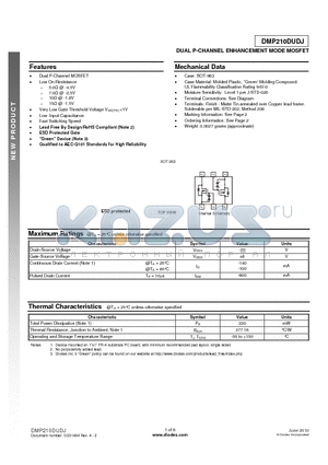 DMP210DUDJ datasheet - DUAL P-CHANNEL ENHANCEMENT MODE MOSFET