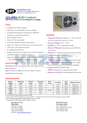 ATX-450PA datasheet - 450 Watts ATX12V-2.2 Switching Power Supply