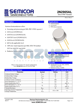 2N2905AL datasheet - Silicon PNP Transistor