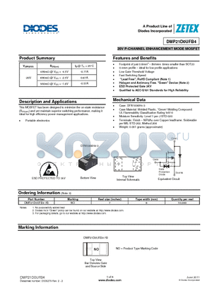 DMP21D0UFB4 datasheet - 20V P-CHANNEL ENHANCEMENT MODE MOSFET