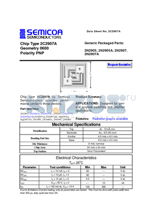 2N2905AL datasheet - Chip Type 2C2907A Geometry 0600 Polarity PNP