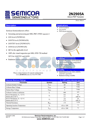 2N2905A_02 datasheet - Silicon PNP Transistor