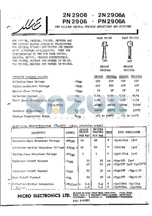 2N2906 datasheet - PNP SILICON GENERAL PURPOSE AMPLIFIERS AND SWITCHES