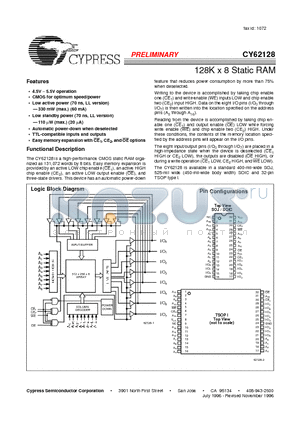 CY62128-55ZC datasheet - 128K x 8 Static RAM