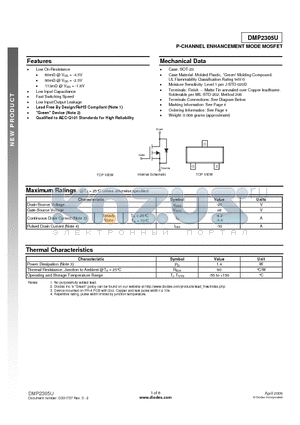 DMP2305U datasheet - P-CHANNEL ENHANCEMENT MODE MOSFET