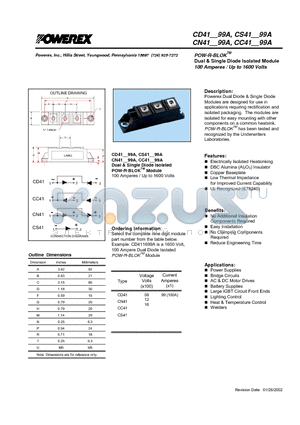 CC411699 datasheet - POW-R-BLOK Dual & Single Diode Isolated Module 100 Amperes / Up to 1600 Volts