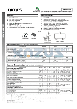 DMP3030SN datasheet - P-CHANNEL ENHANCEMENT MODE FIELD EFFECT TRANSISTOR