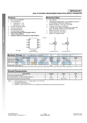 DMP3056LSD datasheet - DUAL P-CHANNEL ENHANCEMENT MODE FIELD EFFECT TRANSISTOR