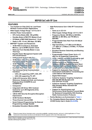 CC430F5133IRGZR datasheet - MSP430 SoC with RF Core