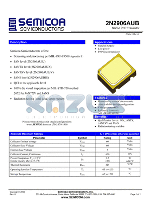 2N2906AUB datasheet - Silicon PNP Transistor