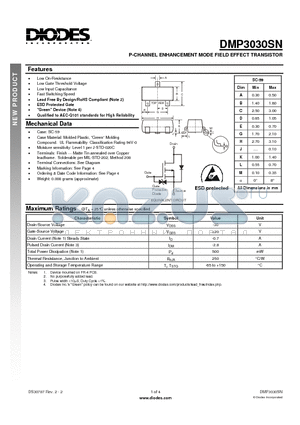 DMP3030SN-7 datasheet - P-CHANNEL ENHANCEMENT MODE FIELD EFFECT TRANSISTOR