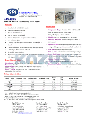 ATX-400PN datasheet - 400 Watts ATX12V 2.01 Switching Power Supply