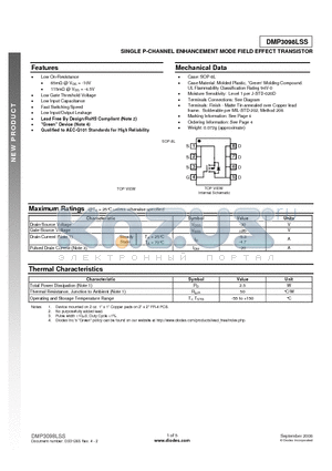 DMP3098LSS-13 datasheet - SINGLE P-CHANNEL ENHANCEMENT MODE FIELD EFFECT TRANSISTOR