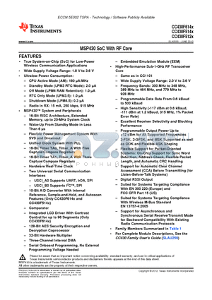 CC430F5123IRGZT datasheet - MSP430 SoC With RF Core