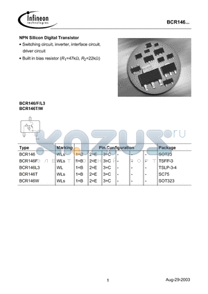 BCR146T datasheet - NPN Silicon Digital Transistor