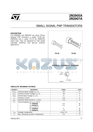 2N2907A datasheet - SMALL SIGNAL PNP TRANSISTORS