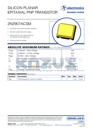 2N2907ACSM datasheet - SILICON PLANAR EPITAXIAL PNP TRANSISTOR