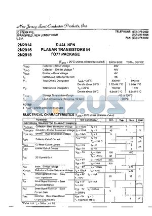 2N2914 datasheet - DUAL NPN PLANAR TRANSISTORS IN TO77 PACKAGE