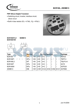 BCR166T datasheet - PNP Silicon Digital Transistor