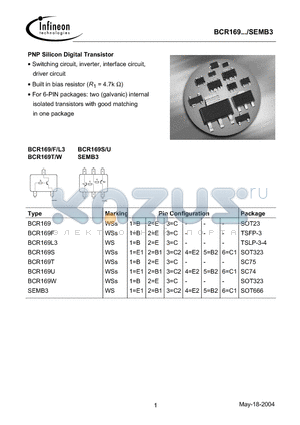 BCR169 datasheet - PNP Silicon Digital Transistor