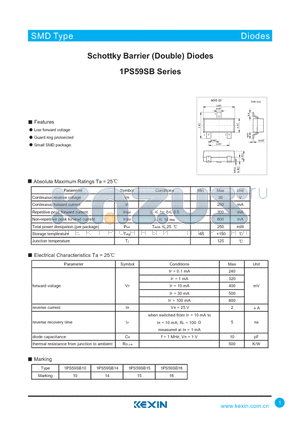 1PS59SB15 datasheet - Schottky Barrier (Double) Diodes