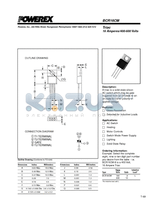 BCR16CM-12 datasheet - Triac 16 Amperes/400-600 Volts