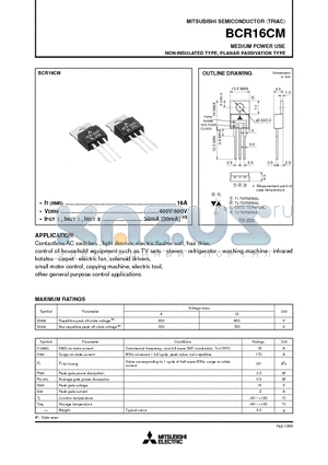 BCR16CM datasheet - MEDIUM POWER USE NON-INSULATED TYPE, PLANAR PASSIVATION TYPE