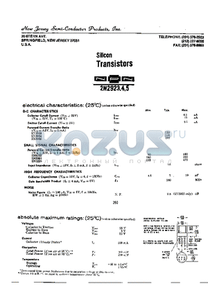 2N2923 datasheet - SILICON TRANSISTORS