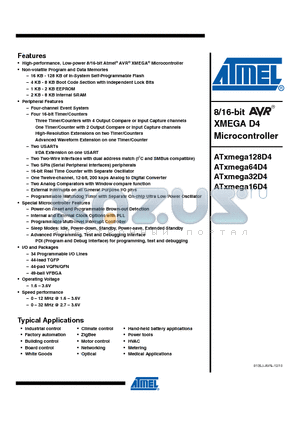 ATXMEGA128D4 datasheet - 8/16-bit XMEGA D4 Microcontroller