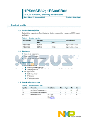 1PS66SB82 datasheet - 15 V, 30 mA low Cd Schottky barrier diodes