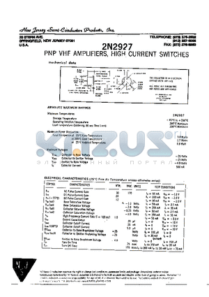 2N2927 datasheet - PNP VHF AMPLIFIERS, HIFH