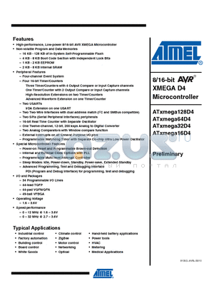 ATXMEGA128D4 datasheet - 8/16-bit AVR XMEGA D4 Microcontroller