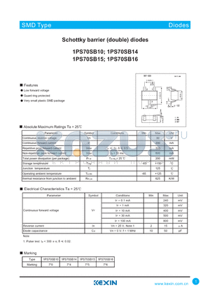 1PS70SB16 datasheet - Schottky barrier (double) diodes