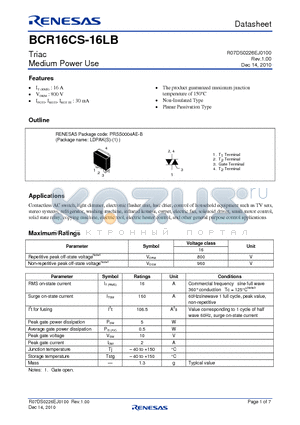 BCR16CS-16LB datasheet - Triac Medium Power Use