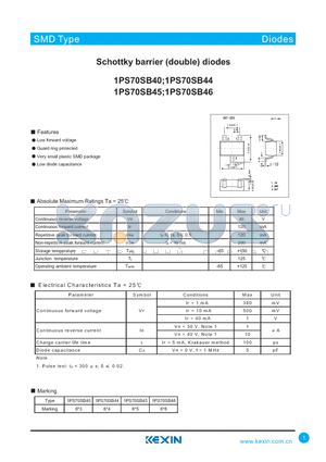 1PS70SB40 datasheet - Schottky barrier (double) diodes