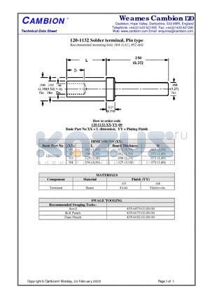 120-1132 datasheet - Solder terminal, Pin type