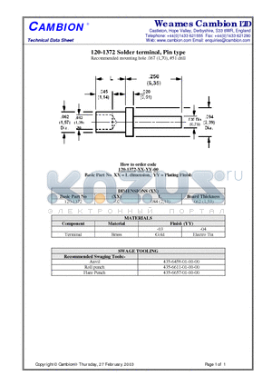 120-1372 datasheet - Solder terminal, Pin type