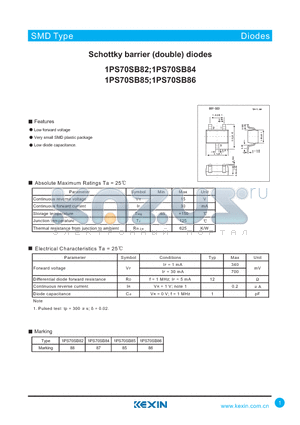 1PS70SB82 datasheet - Schottky barrier (double) diodes