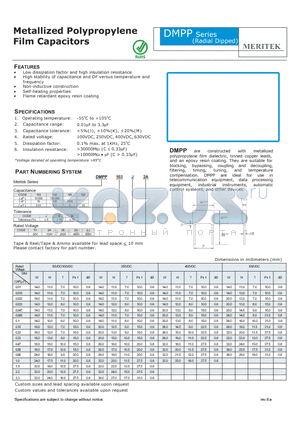 DMPP103J2A datasheet - Metallized Polypropylene Film Capacitors