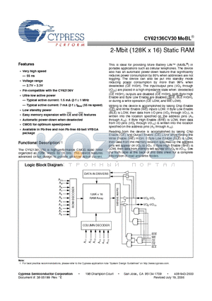 CY62136CV30_06 datasheet - 2-Mbit (128K x 16) Static RAM