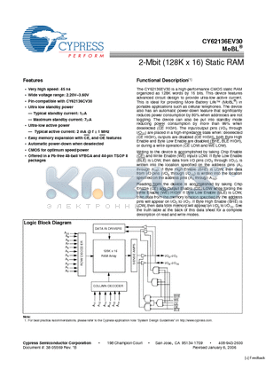 CY62136EV30LL datasheet - 2-Mbit (128K x 16) Static RAM