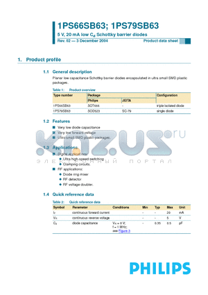 1PS79SB63 datasheet - 5 V, 20 mA low Cd Schottky barrier diodes