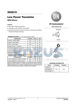 2N3019 datasheet - Low Power Transistor
