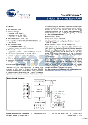 CY62136FV30LL-45ZSXI datasheet - 2 Mbit (128K x 16) Static RAM